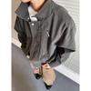 Unisex Harajuku Style Stand-up Collar Jacket - Versatile Solid Color Workwear for Spring/Autumn