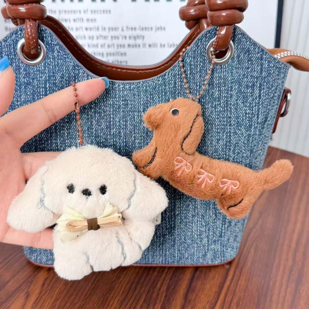 5pcs Harajuku Women Sweet Cute Lovely Dogs Backpack Keychain Cartoon Plush Doll Puppy Pendant Keyring Bag Decoration Girls Gift