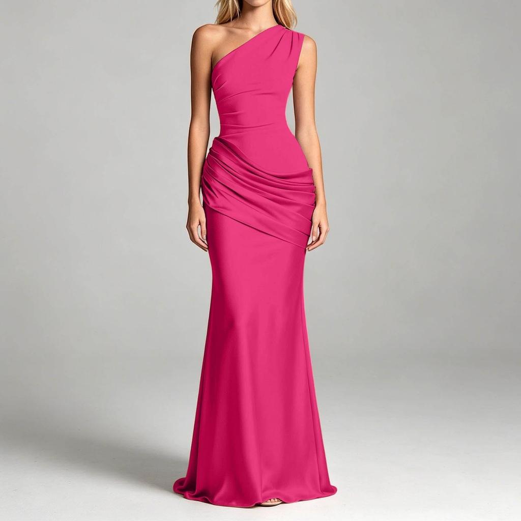Elegante Abito Formale da Donna a Spalle Scoperte Lungo con Spacco Asimmetrico Bodycon Abito da Sera