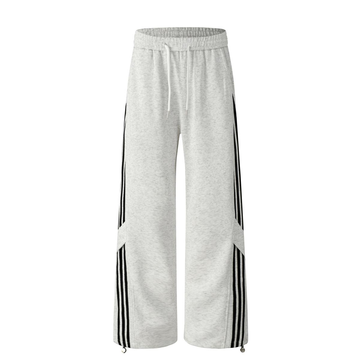 Trendy brand American retro striped sweatpants loose and drape wide-leg casual pants M серый