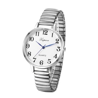 Große elastische kostenlose Quarz-Modegeschenk für Liebhaber Damenuhr, Zahlen, analog, Gürtel, Größe, einfach, stilvoll, Uhr, Silber, Damen-Accessoire,