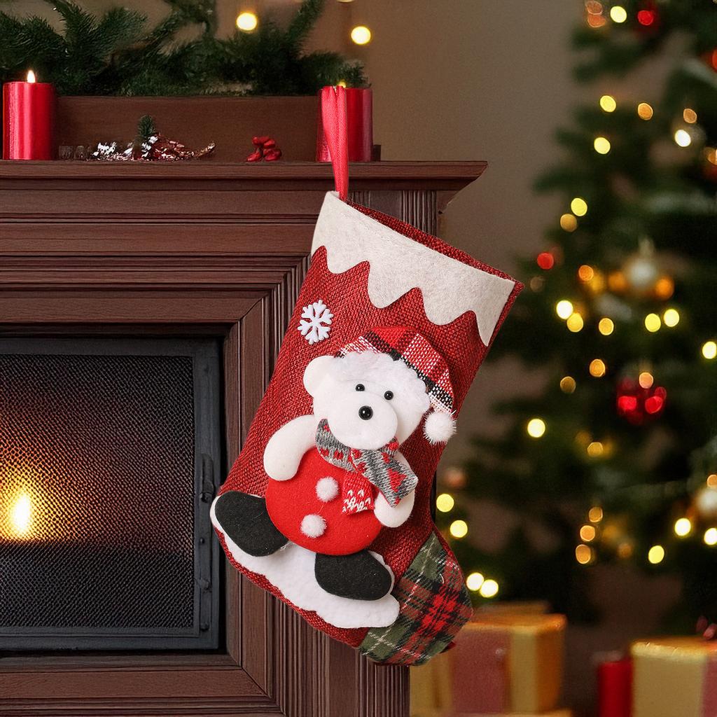 Christmas Decorations Three-dimensional Doll Linen Christmas Decorative Stockings Christmas Tree Pendant Wall Decoration