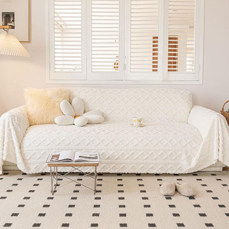Argyle Plush Sofa Towel for Living Room Winter Warm Soft Coral Velvet Couch Covers for Sofas Modern Style Universal Slipcover