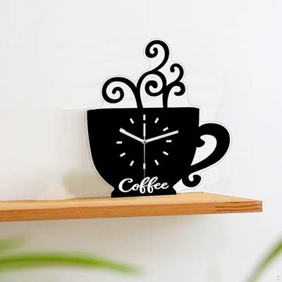 Coffee Cup Shape Wall Clock Decor Cute Gift Acrylic Decorative DIY Funny Non Ticking Unique for