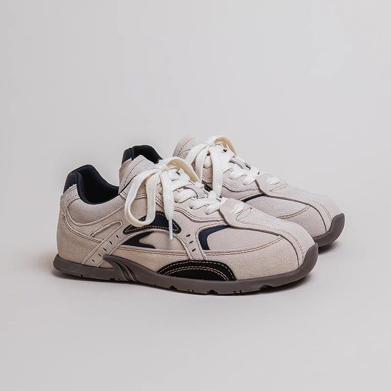 Autumn new flat-bottomed women's pink and brown three-color retro casual sneakers