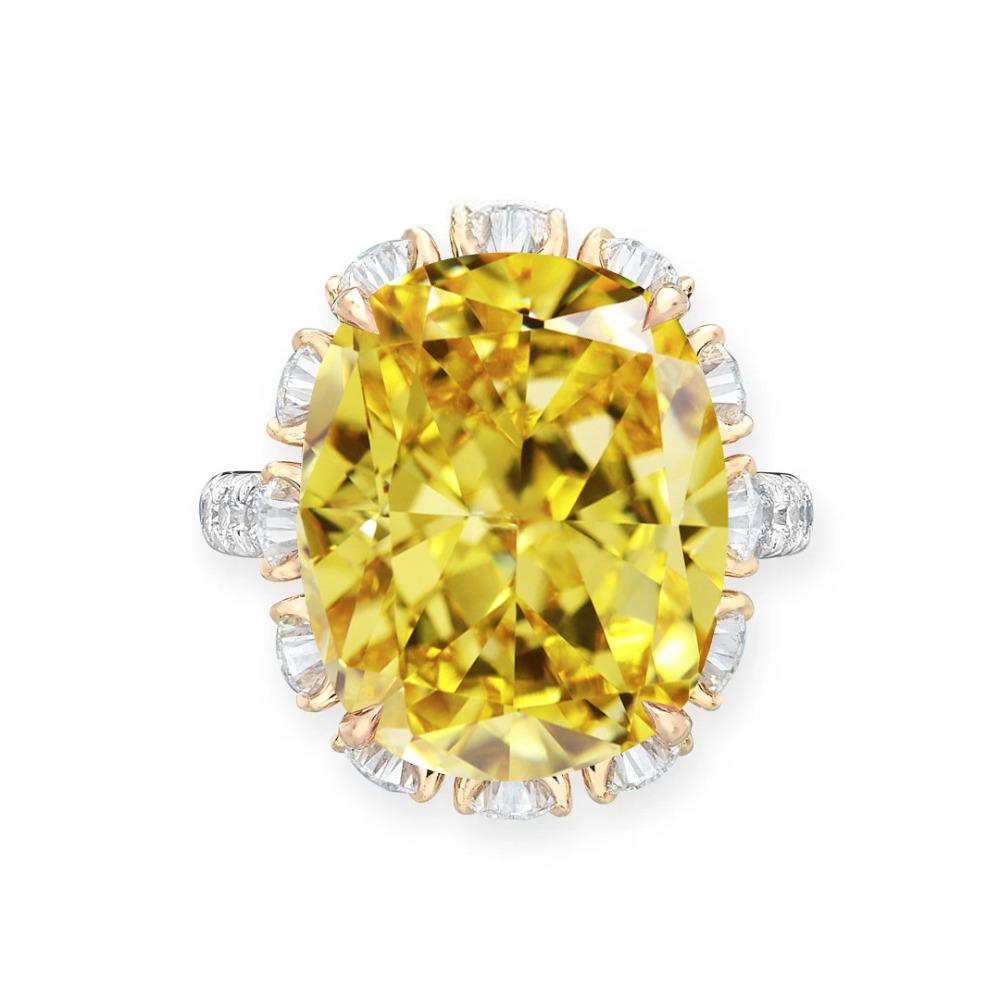 Pink Ice Diamond Women Ring Cushion Cut Yellow Pigeon Egg High Carbon Solitaire Fashion Jewelry