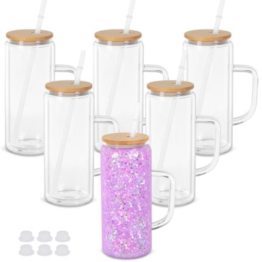 20 Oz Snow Globe Glass Cup With Handle Pack Pre-Drilled Double Wall Glass Coffee Mug For Snowglobe Diy Glitter Double Wall Snow 6