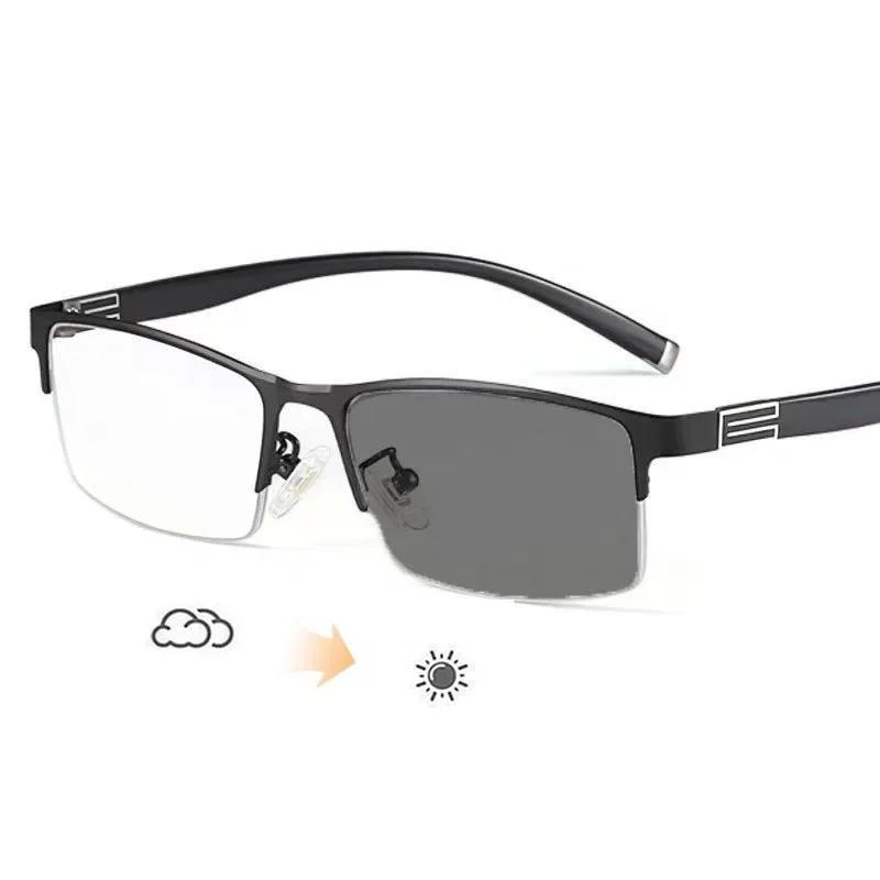 Half Frame Myopia Glasses Business Color-changing Male Female Near Sight Glasses Ultra Light Outdoor Driving Protection Glasses