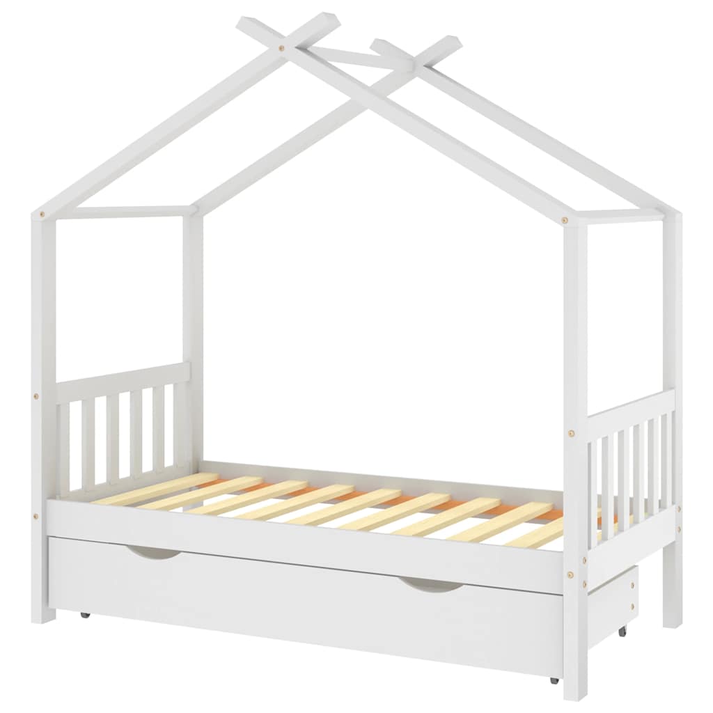 Kids Bed with Drawer White Solid Pine Wood 80 x 160 cm