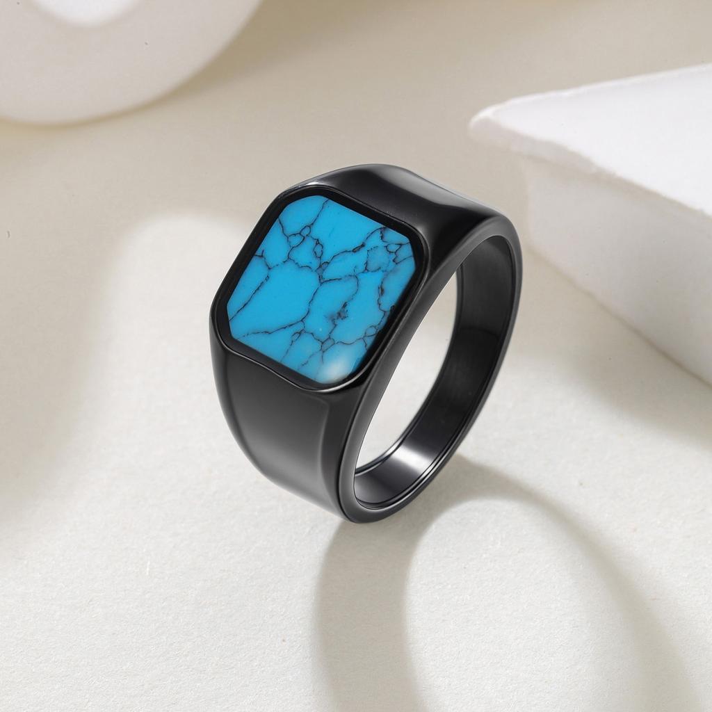 European and American New Retro Men's Turquoise Titanium Steel Ring Trendy Titanium Steel Jewelry