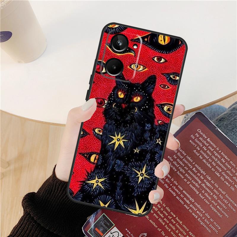 Death Tarot Cat Case For Realme GT 6 6T 5 GT7 Pro 10 11 12 13 14 Pro Plus C53 C51 C21Y C25S C55 C67 C61 C75