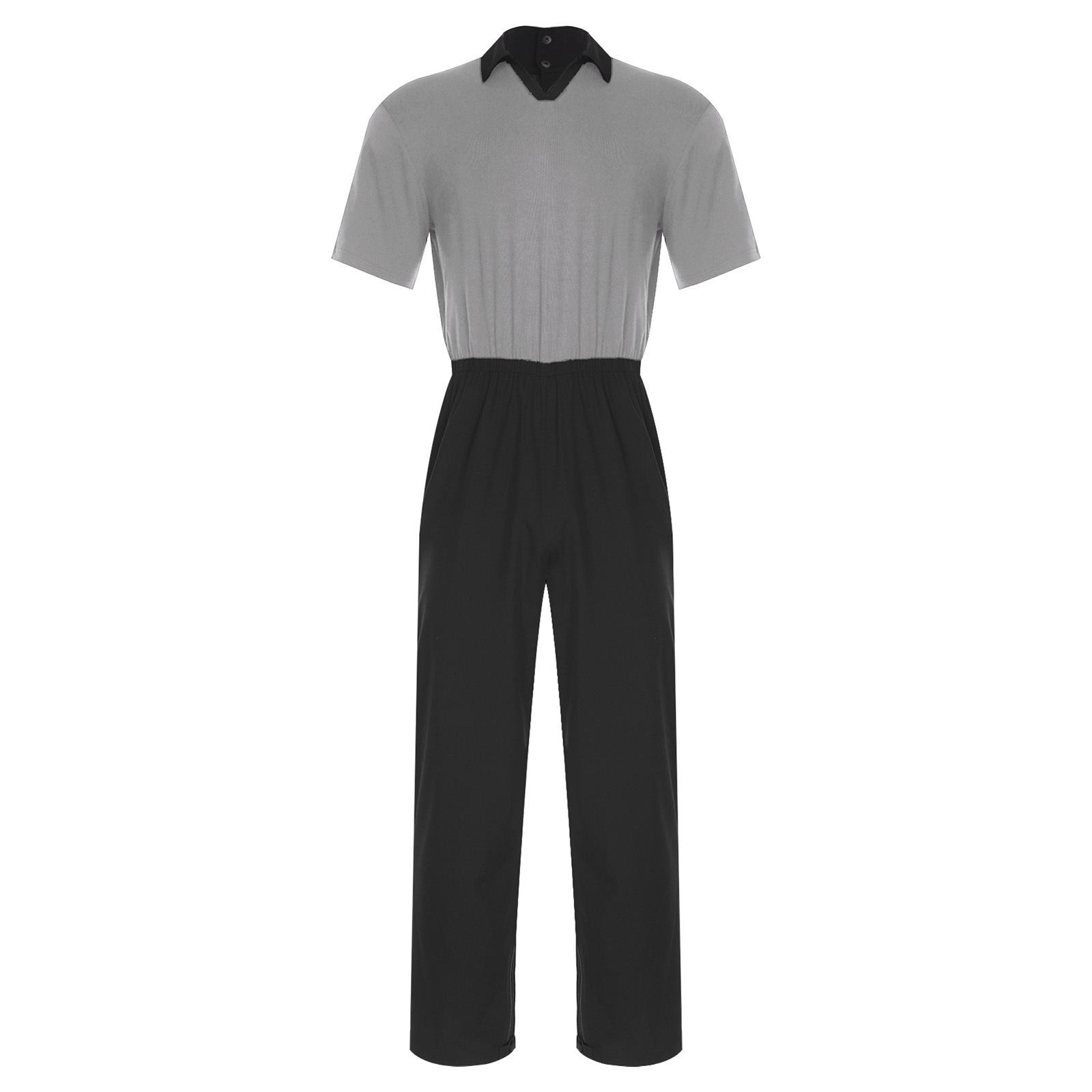 

Mens Anti Strip Adaptive Jumpsuit Lapel Short Sleeve Back Zip Up Pants Legs Zip One Piece Rompers Elderly Patient Wear M сірий