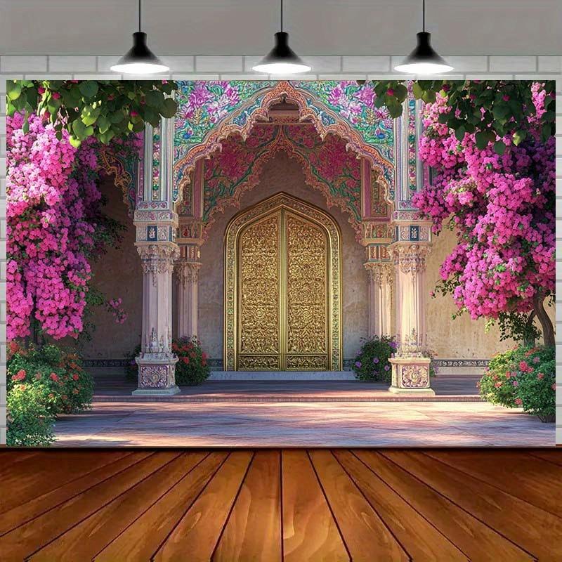 1Pcs Indian Palace Golden Arch Floral Boho Decoration Background Cultural Backdrop Decorations For Photo Studio Photo Booth Party