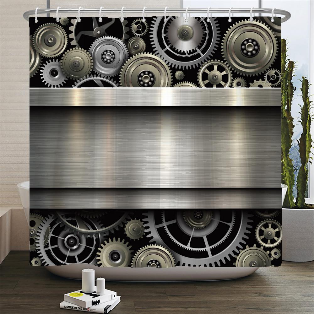 Old Retro Metal Industry Style Shower Curtain Waterproof Bathroom Curtain Art Individuality Home Decorative Curtain With Hooks