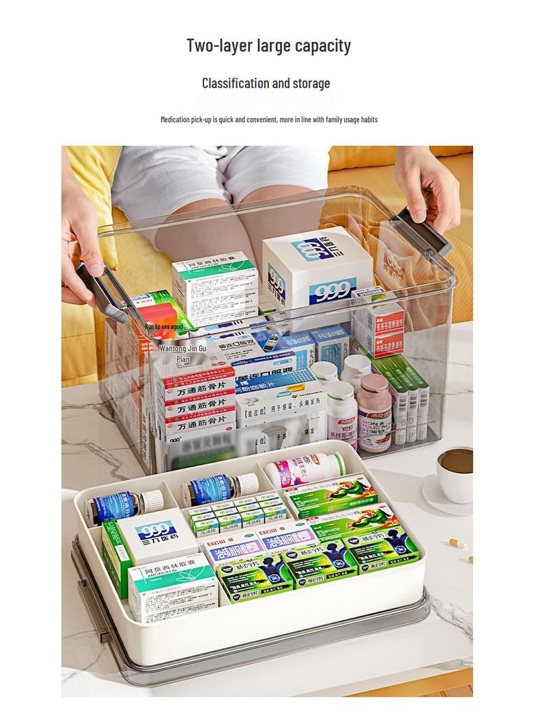 Familienpackung Tragbare Medikamentenaufbewahrungsbox - Mehrschichtig, Transparent, Erste-Hilfe-Koffer mit großer Kapazität