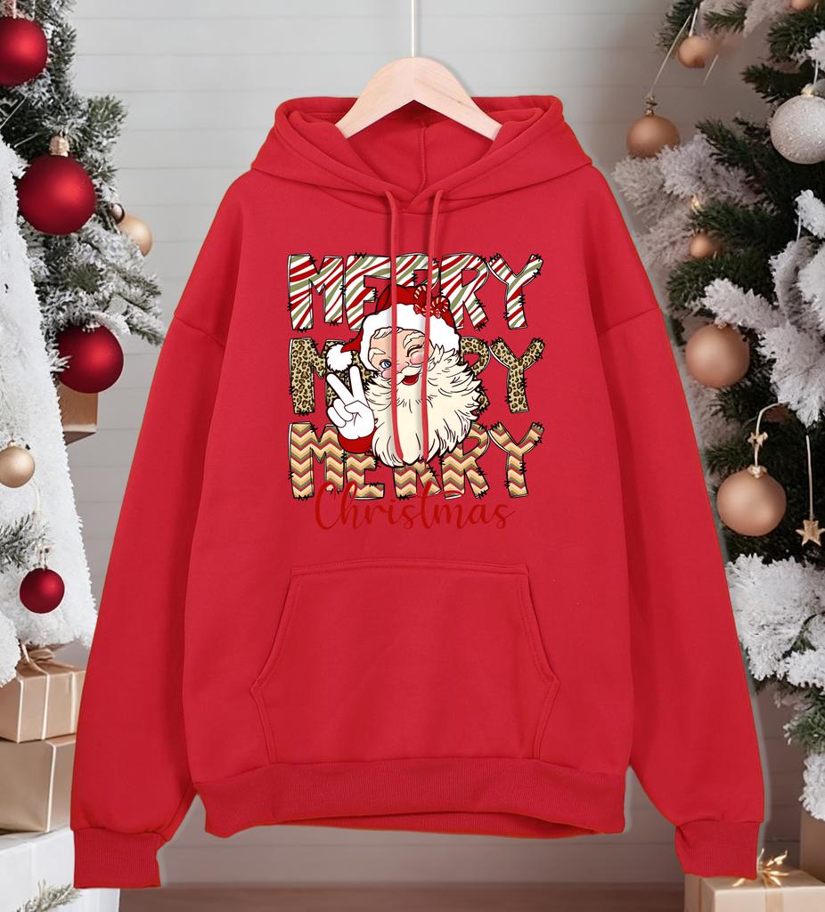 Merry Christmas Santa Claus Print Men Hoodies Pocket Comfortable Streetwear All-Match Hip Hop Hoody Autumn Fleece Sportswears