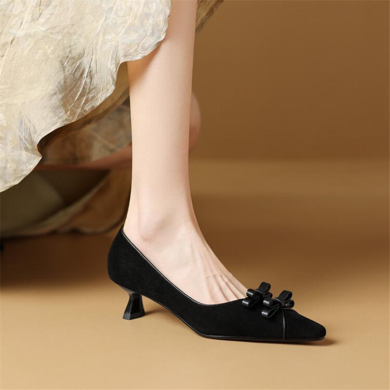 Fashion Sheep Suede Square Toe Women Pumps Spring Summer Woman Shoes Fashion Bow Loafers Shoes for Women Zapatos De Mujer High Heels