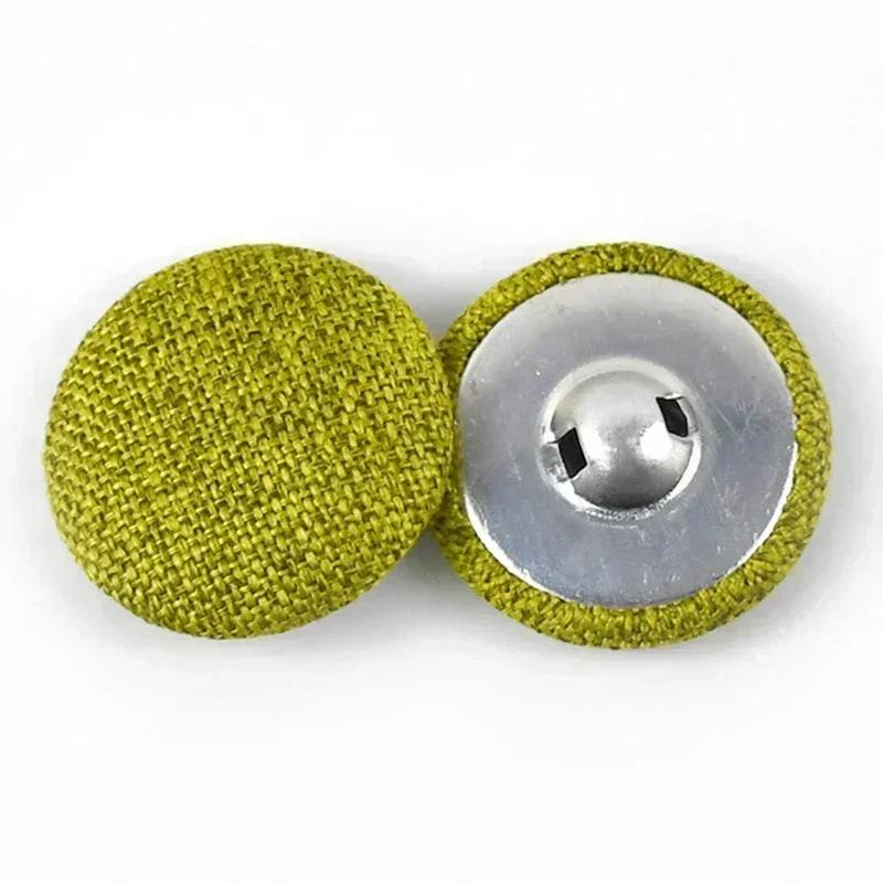 30Pcs Meetee 15-30mm Colorful Cloth Covered Button Linen Fabric Round Metal Shank Buttons DIY Clothing Home Sewing Accessories