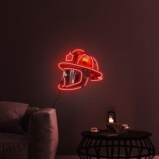 Firefighter Helmet Neon Sign LED Lamp Soft Glow Battery Powered Firefighter