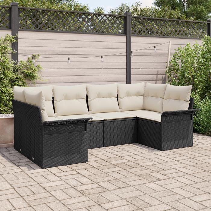 VidaXL Ensemble de canapé de jardin 6 pièces avec coussins Noir Poly Rattan 3345497