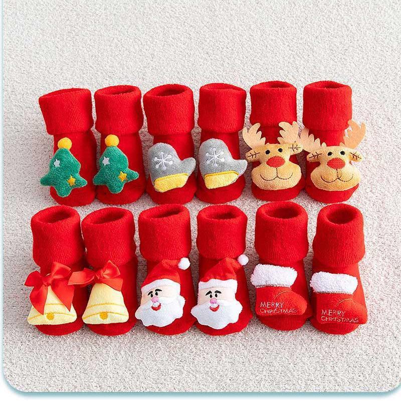 Weihnachts-Babysocken Winter Rutschfest Niedlich Puppe Kleinkind Bodensocken Kinder Baumwollsocken für Neujahr Weihnachtsgeschenke
