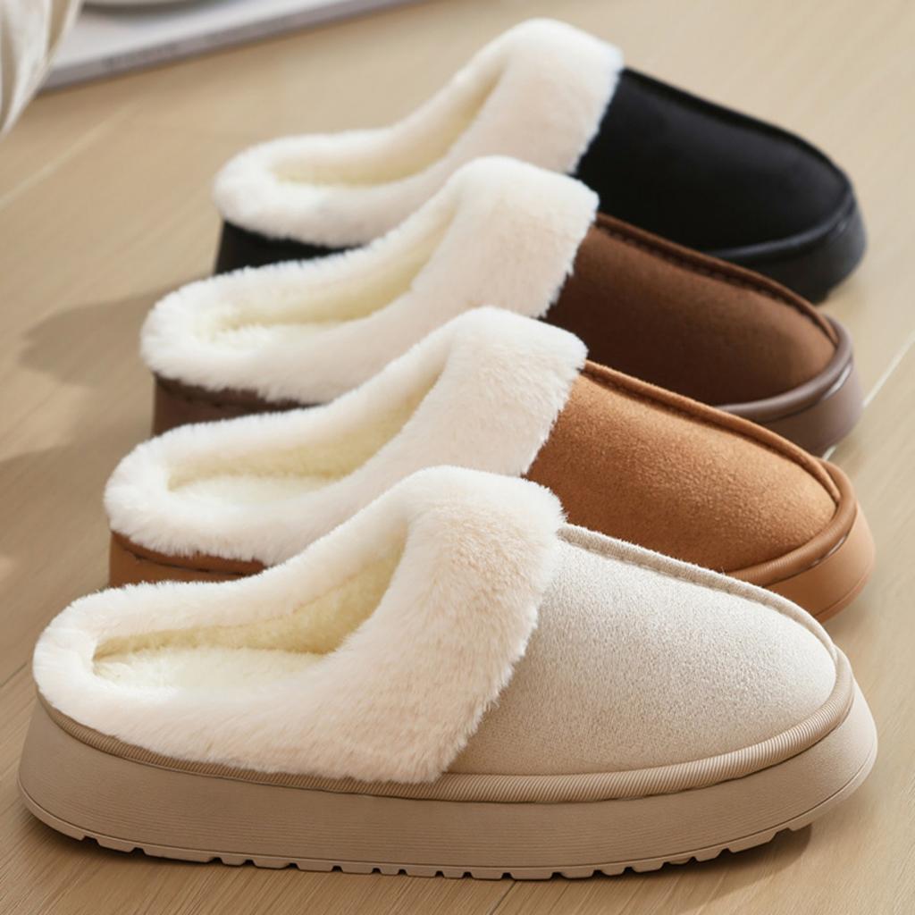 Wearing Cotton Slippers for Women's Autumn and Winter Home, Couple's Warm Shoes with Toe Caps and Thick Soled Slippers for Men's Autumn and Winter