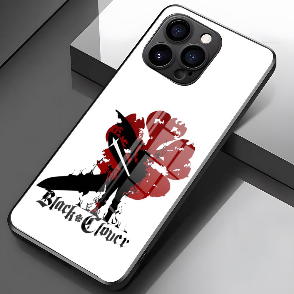 

Black C-Clover Phone Case For IPhone 17 Pro Max 16 15 14 Pro Max 13 11 X Xs Xr 8 7Plus Glass Cover iPhone 12