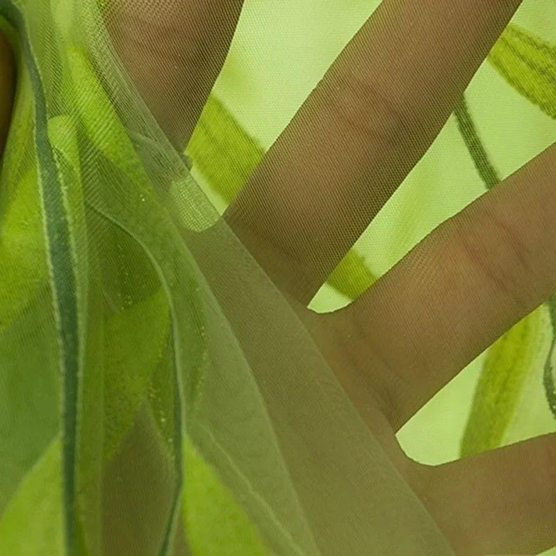 Wicker Style Purple Green Transparent Curtains Leaves Curtains Pastoral Style Floral Window Decorative for Bedroom Living Room