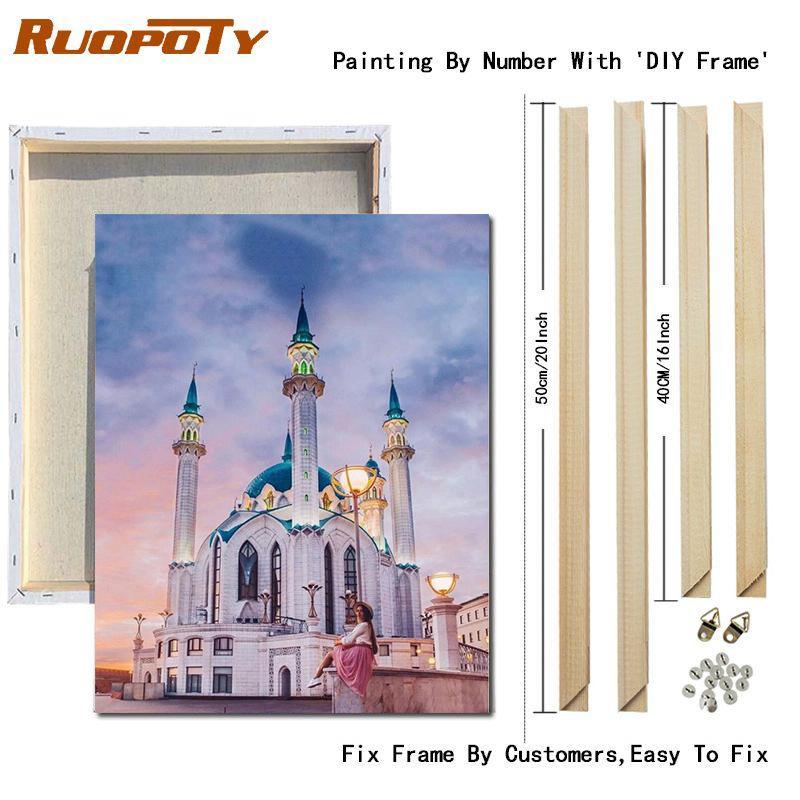 RUOPOTY DIY Frame Painting By Numbers Landscape Wall Art Picture Drawing Picture By Numbers Castle For Living Room