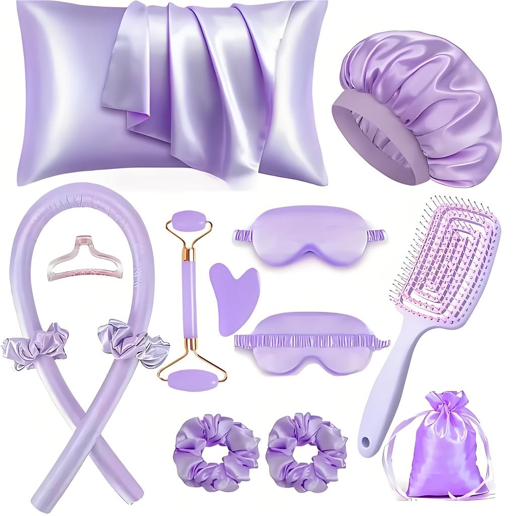 4/6/13PCS Styling Kit -Heatless Silk Curler with Sleeping Mask and Shower Cap for Women and Girls Beauty Kit for Travel and Home