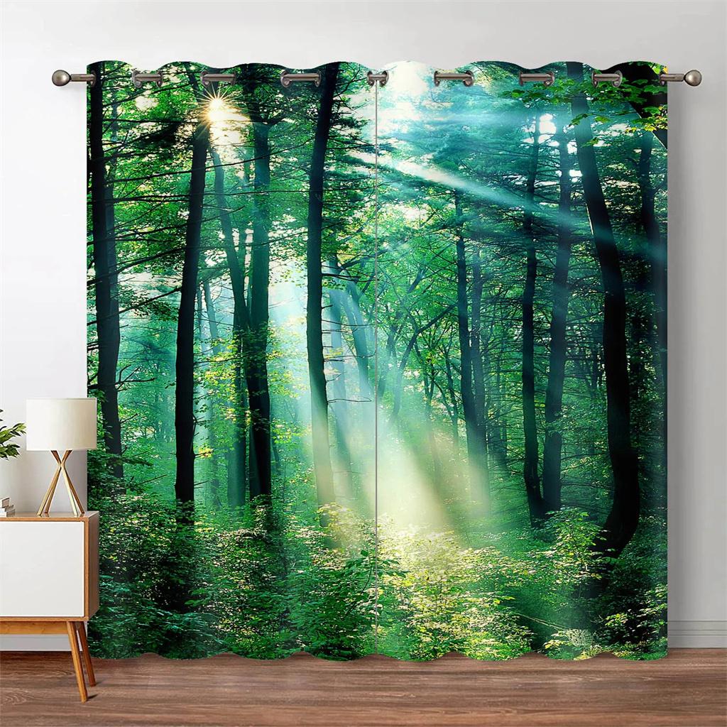 Forest Curtains Jungle Tree Nature Scenery Window Curtain Blinds for Living Room Bedroom Waterfall Left and Right Biparting Open