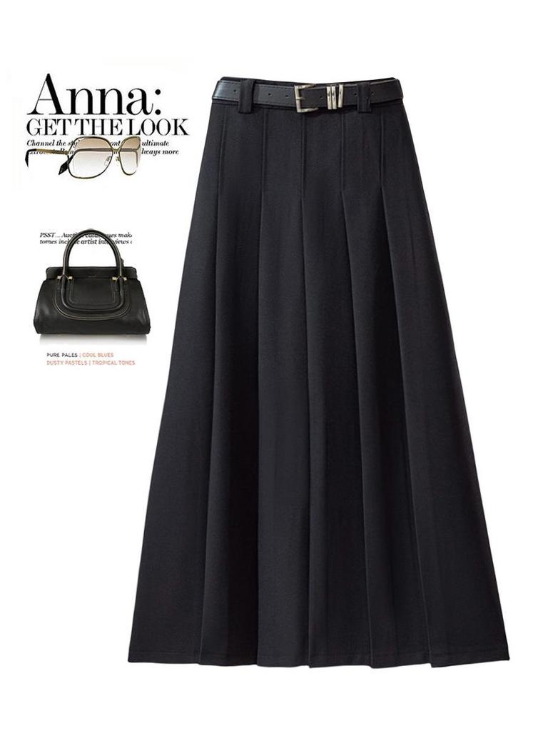 Korean Style 2024 Women's High Waist A-Line Midi Skirt