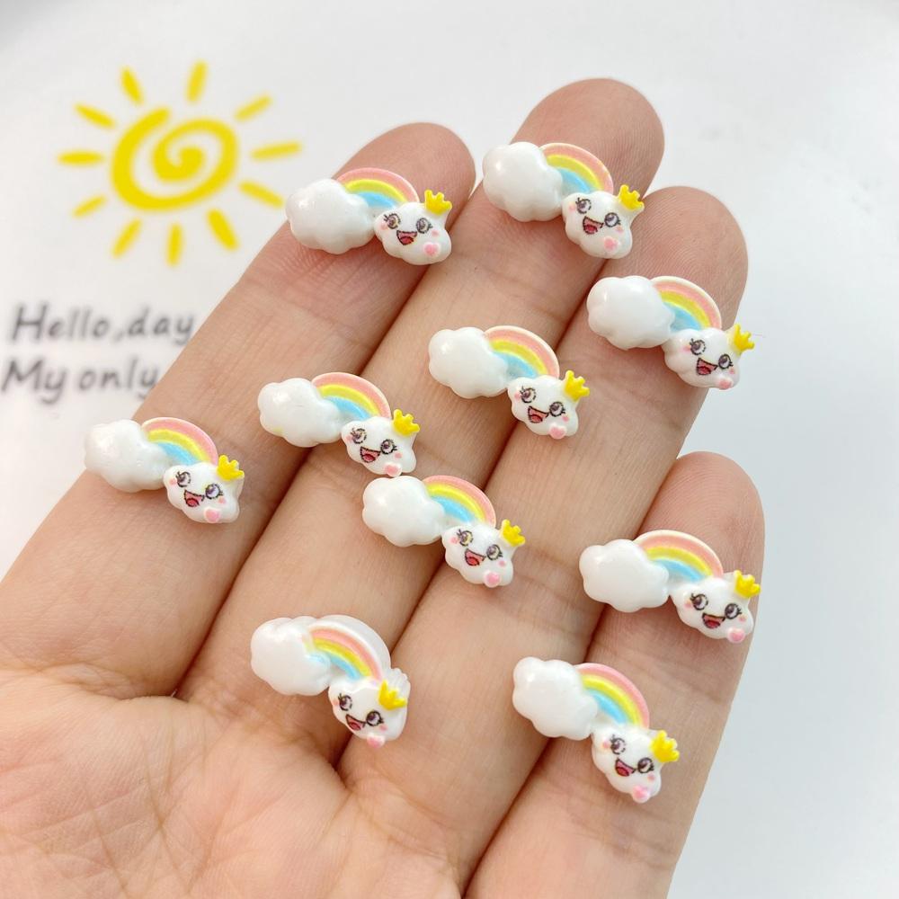 30Pcs New Cute Resin Mini Rainbow, Moon, Stars and Clouds Flat Back Manicure Parts Embellishments For Hair Bows