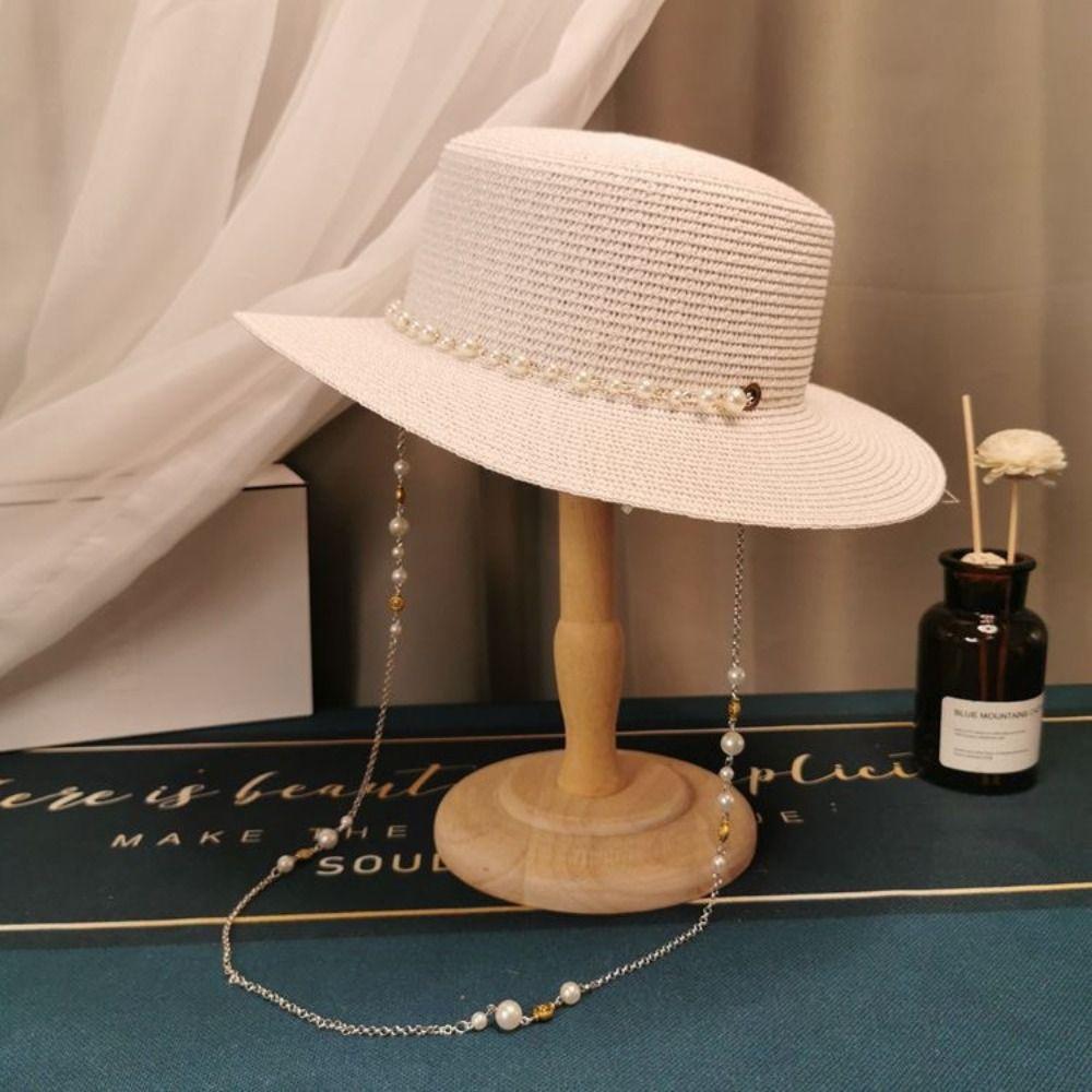 With Seashell Beaded Chain Straw Hat Sun Protection Sunshade Hat New Sunscreen Hat  Women Girls