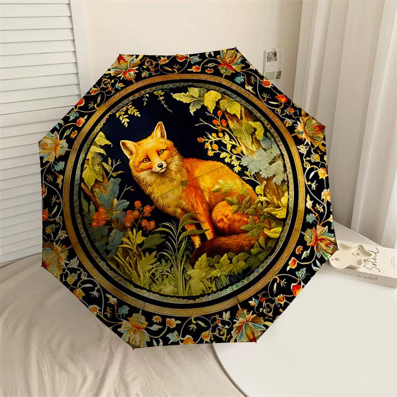 

1PC Fox Floral Umbrella-8-Rib Reinforced, Automatic Open, Lightweight & Durable, Cute Fashion Accessory for Outdoor-W9226