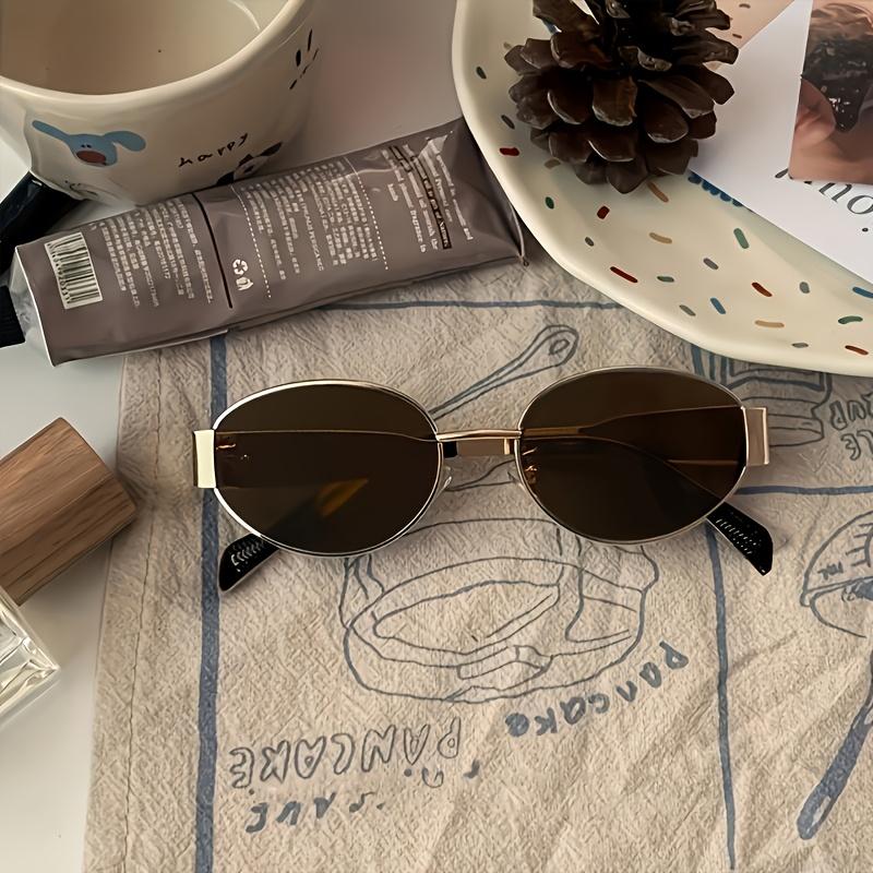 Metallic High-end Full-sided Oval-shaped Sunglasses, a Retro, Simple and Fashionable Daily Wear Item
