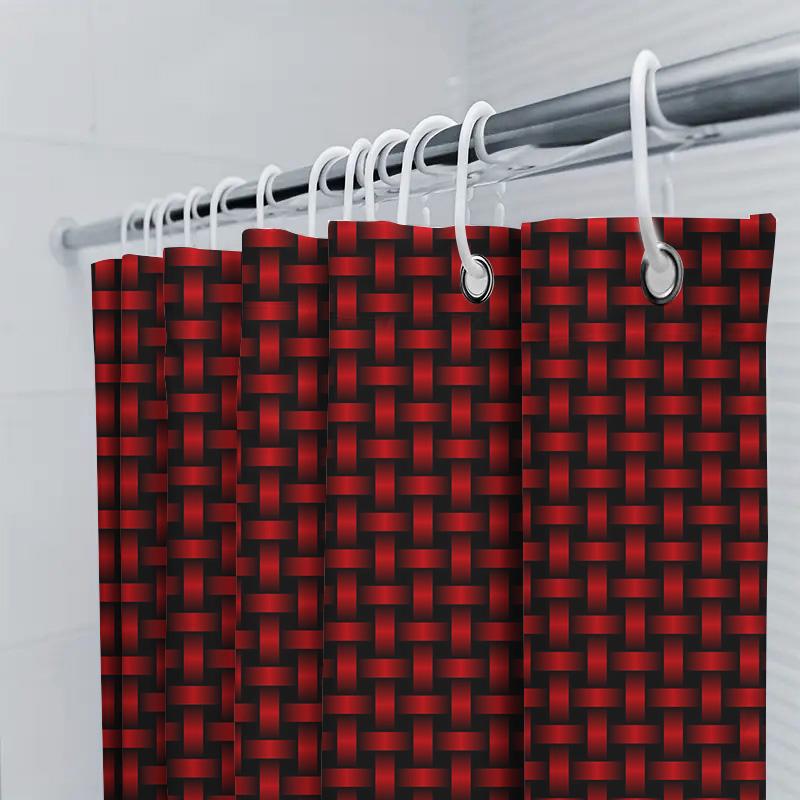 Red Woven Shower Curtain Waterproof Fabric Bathtub Decor For Bathroom Accessories Home Decor (Size: 72X84 In)
