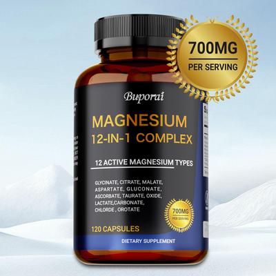 12 az 1-ben Komplex Magnézium kapszula, 700 mg, Többféle magnézium, Nyugtató és pihentető, Csontok egészsége, Felnőtteknek alkalmas
