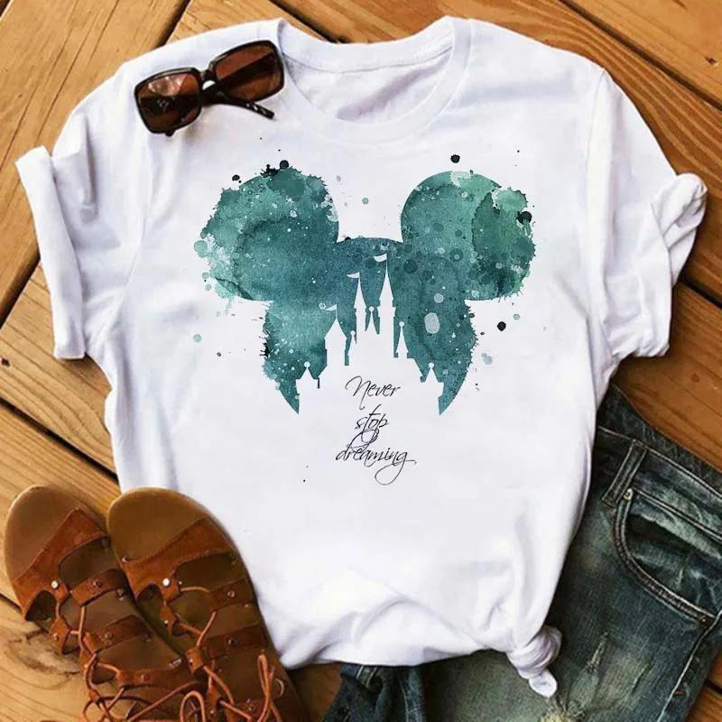 Disney Cartoon Mickey Mouse Print Cotton T-Shirt Women Tops Graphic Hippie Tees Funny Harajuku T-shirt Fashion Female Tshirt