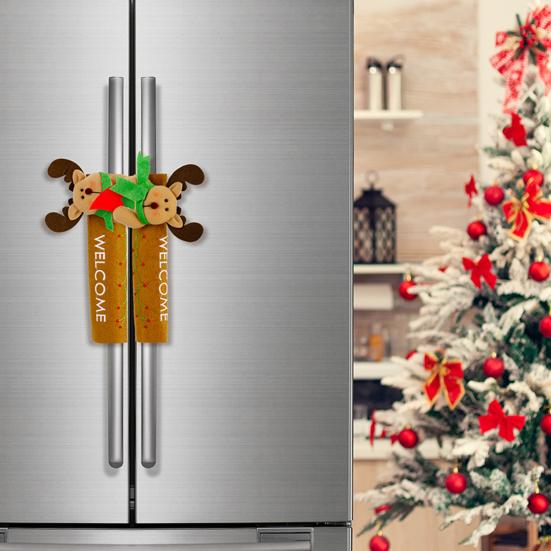 1 Pair Christmas Refrigerator Handle Gloves Santa Claus Snowman Elk Kitchen Fridge Handle Cover Set Home Decoration