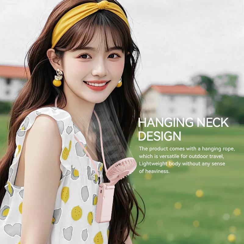 2026 New Handheld Fan Mini Portable Desktop Fan Foldable Neck-Mounted Fan with Phone Holder Function /ODM Customization