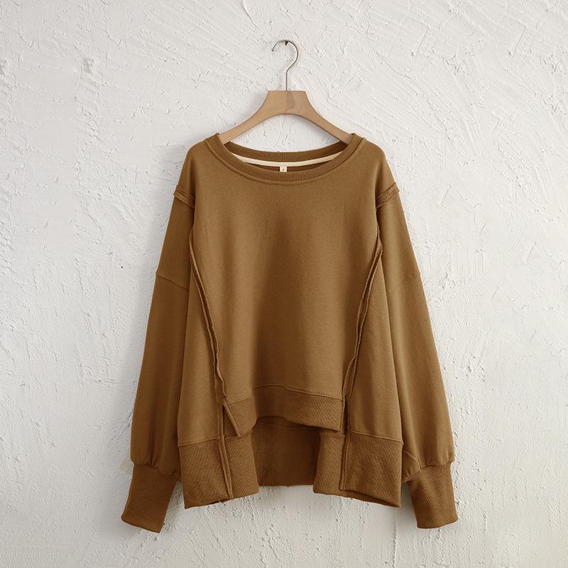 

Свитшот Niche Design Spliced: 2025 Весна Европейский и Американский Стиль, Свободный Покрой, Неровный Махровый Топ для Женщин One Size