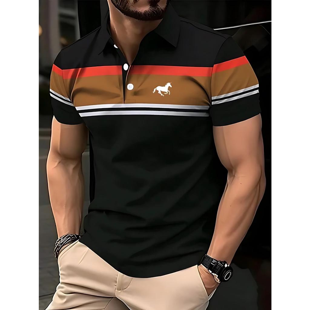 summer new men's POLO shirt is breathable sweat-absorbent casual and simple with 3D printed men's T-shirt