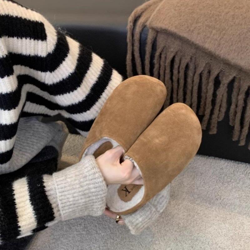 Large size casual slippers women's winter new velvet thickened home retro slippers women