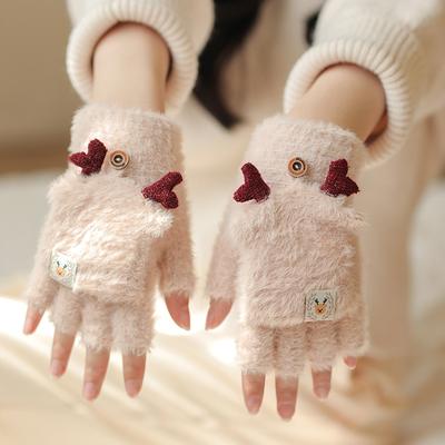 Damen Handschuhe für Erwachsene Winter Student Flip Halbfinger Niedlich Warm Optional Farbe Fleece Finger Cover