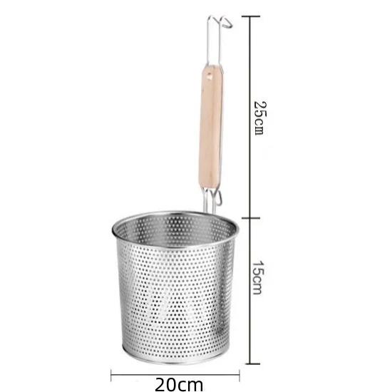 Stainless Steel Wooden Handle Frying Basket Strainer Dumplings Noodles Cooking Colanders Chef Basket Kitchen Sink Strainer Tools