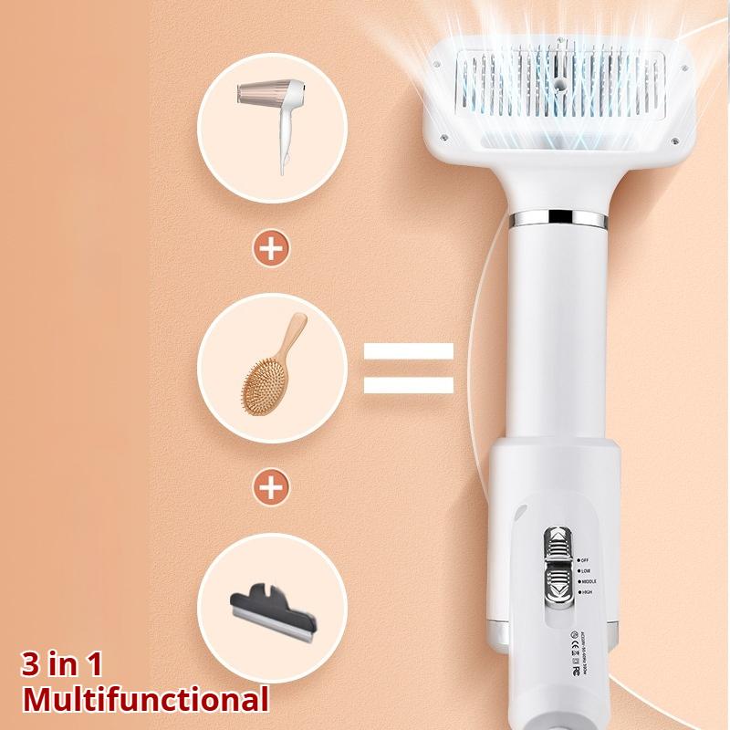 3-in-1 Pet Hair Dryer Brush Ergonomic Handle Adjustable Temperature Pet Grooming Brush Pet Comb for Cats&Dogs Indoor Bath Shower