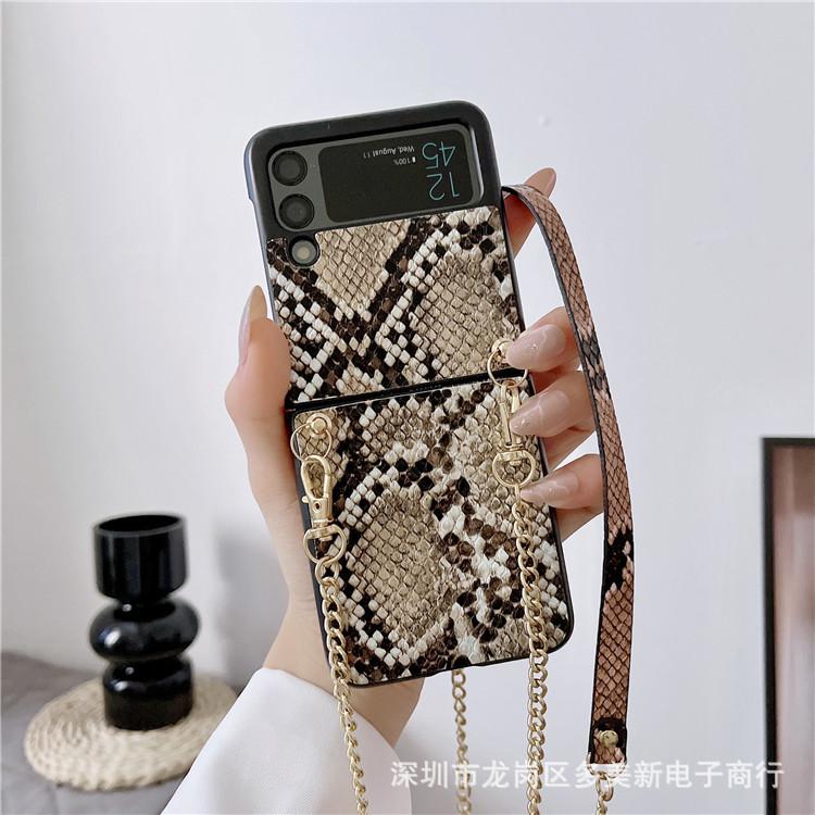Galaxy Z Flip4 Phone Case Snakeskin Twill Chain for Samsung ZFlip3 Up and Down Folding Case