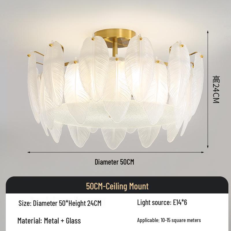 Postmodern Minimalist Feather Glass Chandelier for Living Room, Master Bedroom, or Dining Area