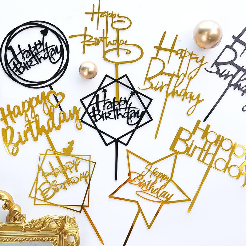 50-Piece Happy Birthday Acrylic Cake Decoration Inserts - Creative English Design for Prosperity, Health, and Longevity
